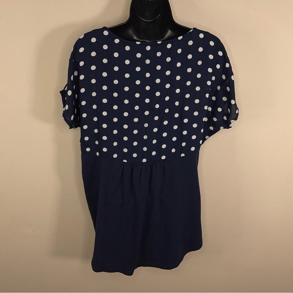 MEDIUM PORRIDGE BLUE WHITE POLKA DOT PRINT TOP SHORT SLEEVE - Picture 2 of 13
